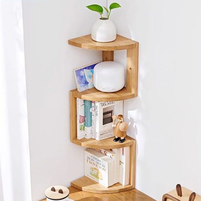 Desk Setup Oak - Rak Penyimpanan Sudut Kayu Alami, Organizer