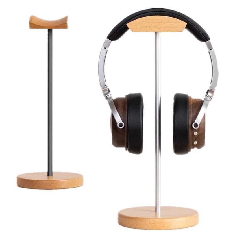 Gaming Setup Desk - Penyangga Headphone Kayu Walnut Hitam &