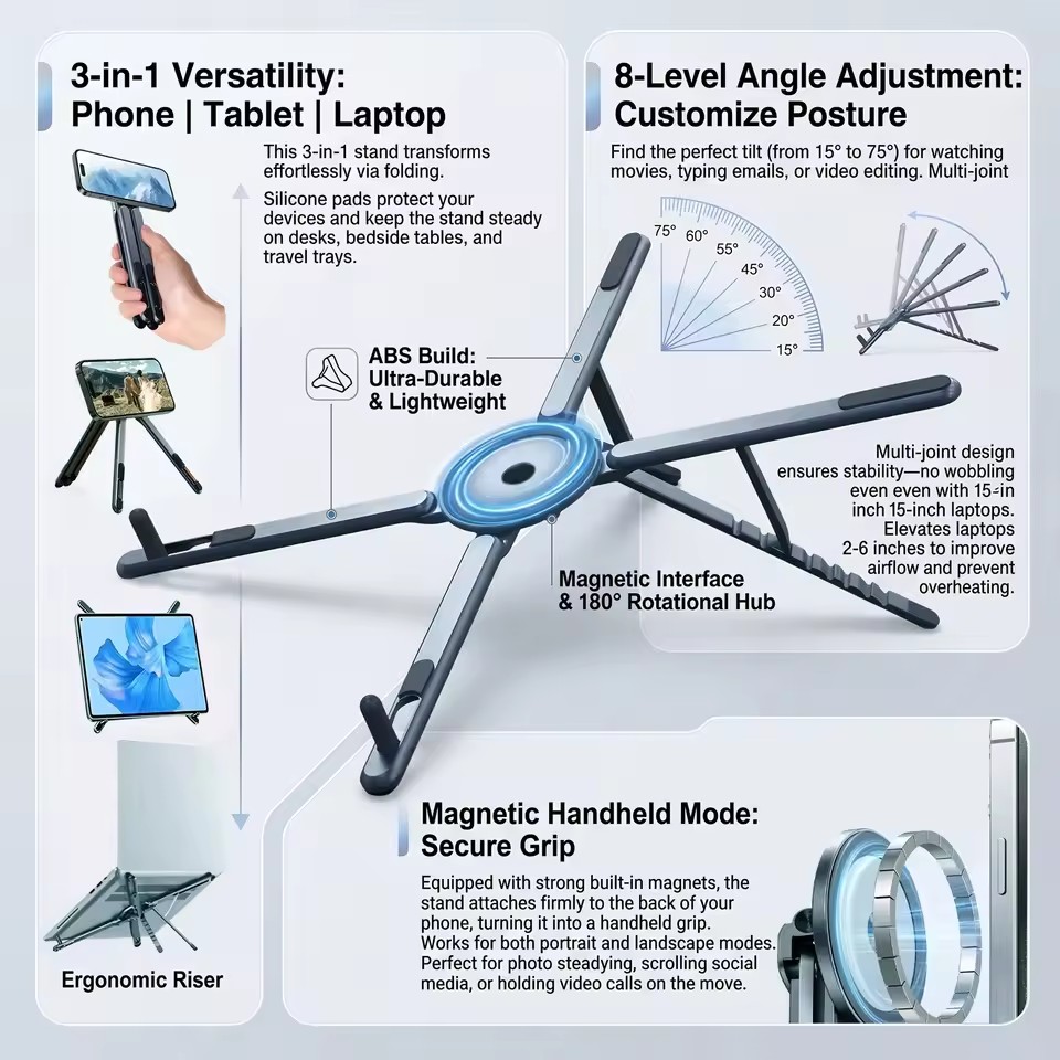 Desk Setup Notebook - Penyangga Ponsel Magnetik Portabel & Tongsis