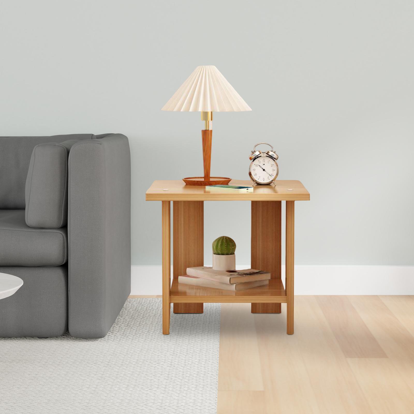 Desk Setup Minimalist - Meja Samping Kayu Dua Lapis Multifungsi