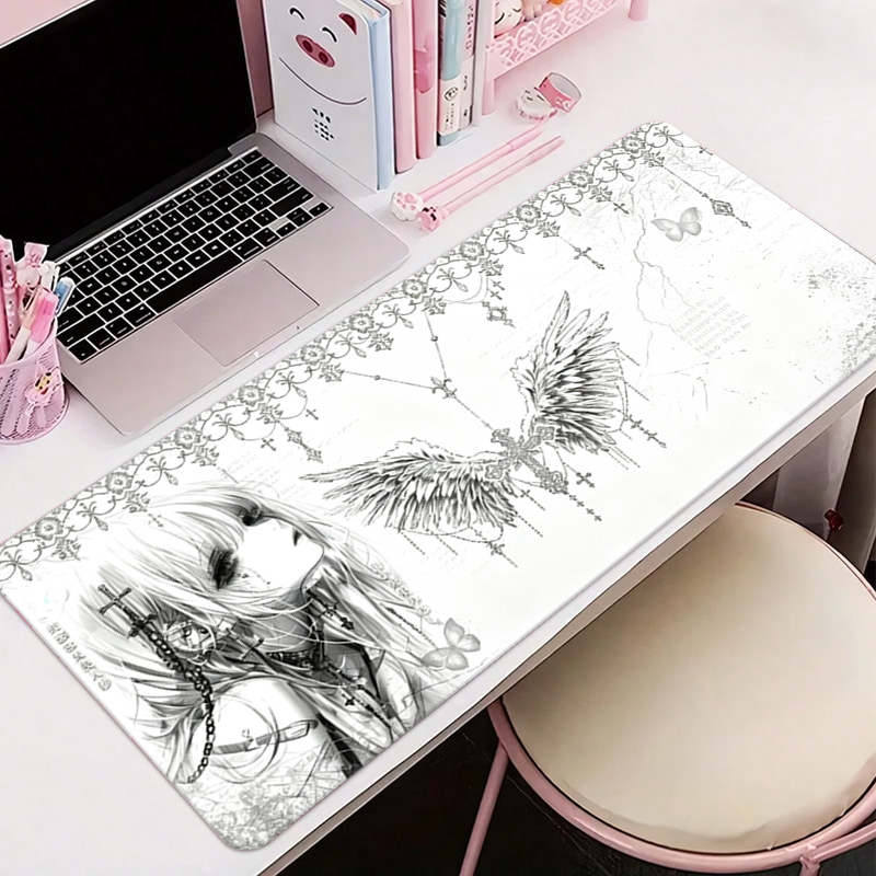 Desk Setup Cozy - Alas Mouse Kulit Hitam Putih Estetika