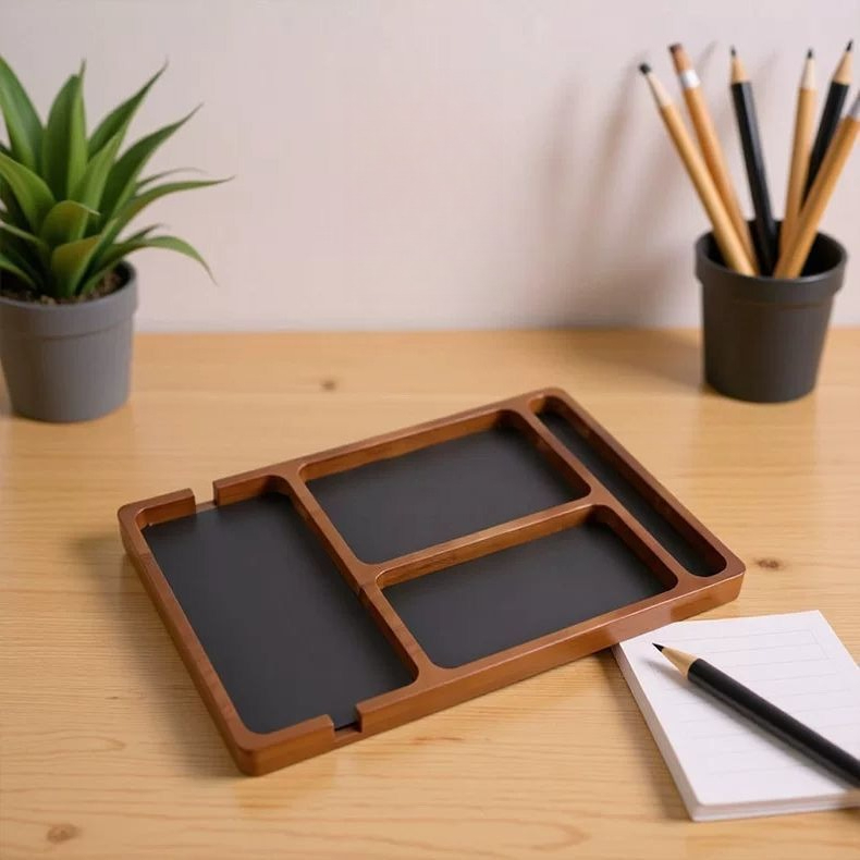 Nampan Penyimpanan Kayu Solid  - Desk Setup Minimalist ulasan dan harga