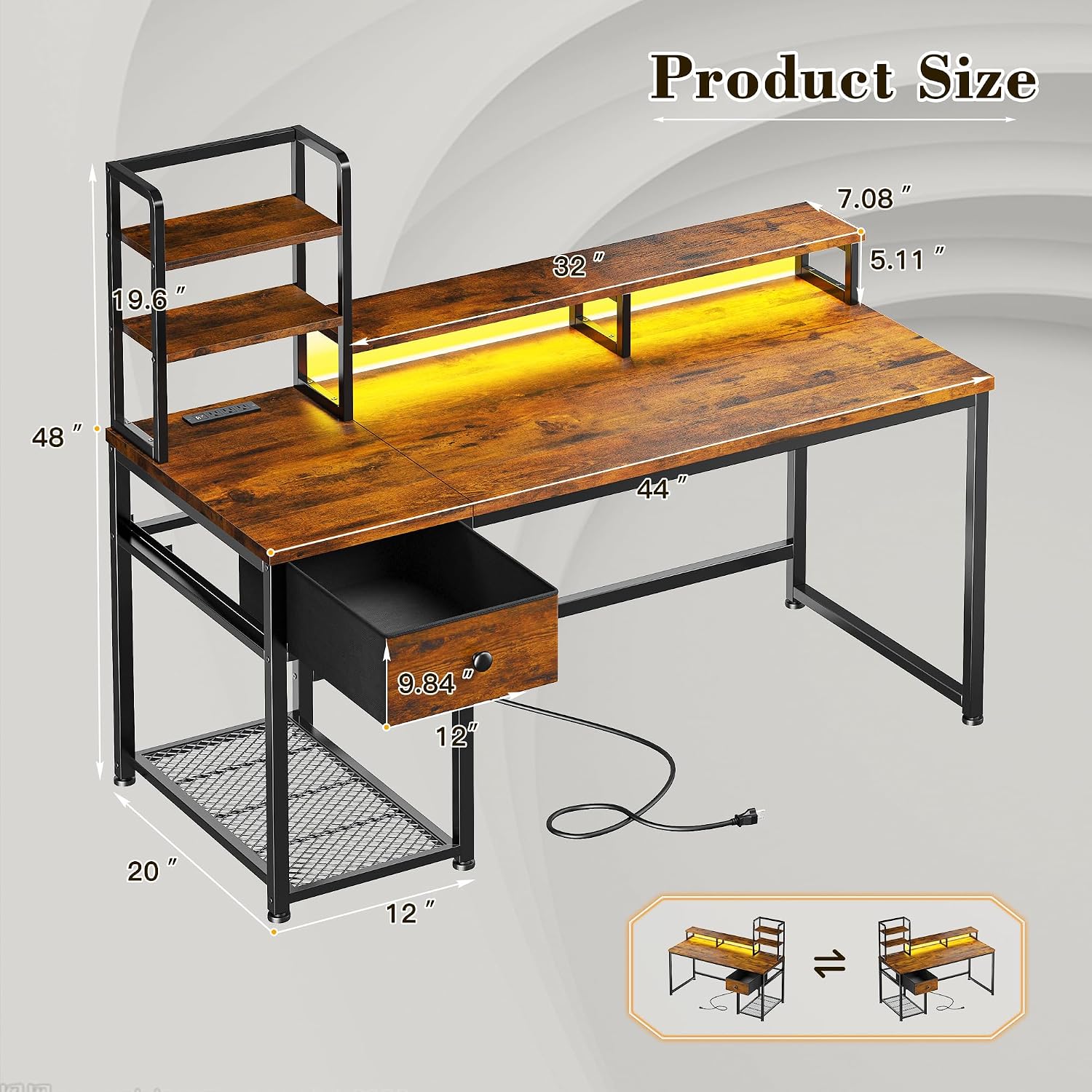 Meja Komputer Kecil Dengan Rak - Desk Setup Brown ulasan dan harga