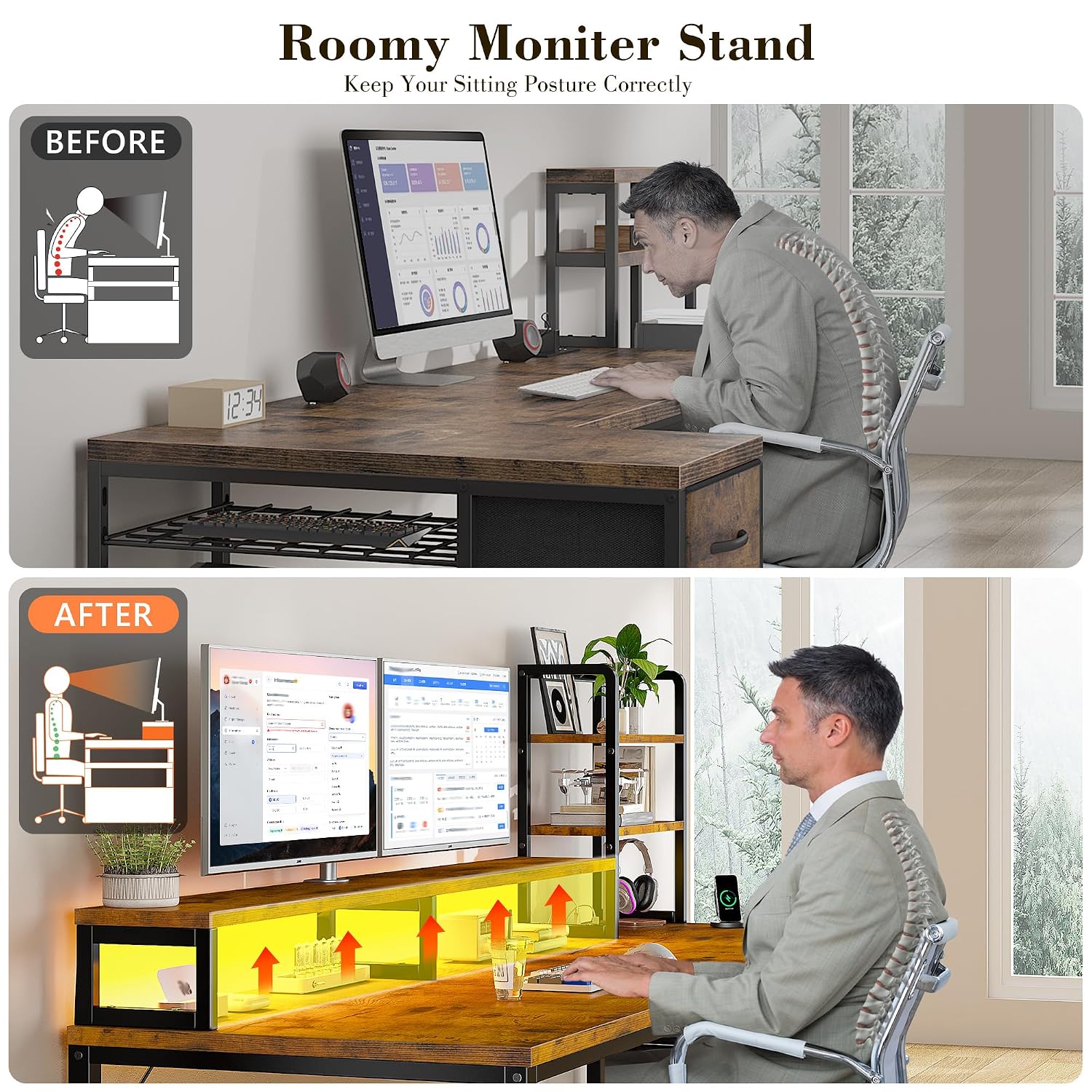Meja Komputer Kecil Dengan Rak - Desk Setup Brown ulasan dan harga