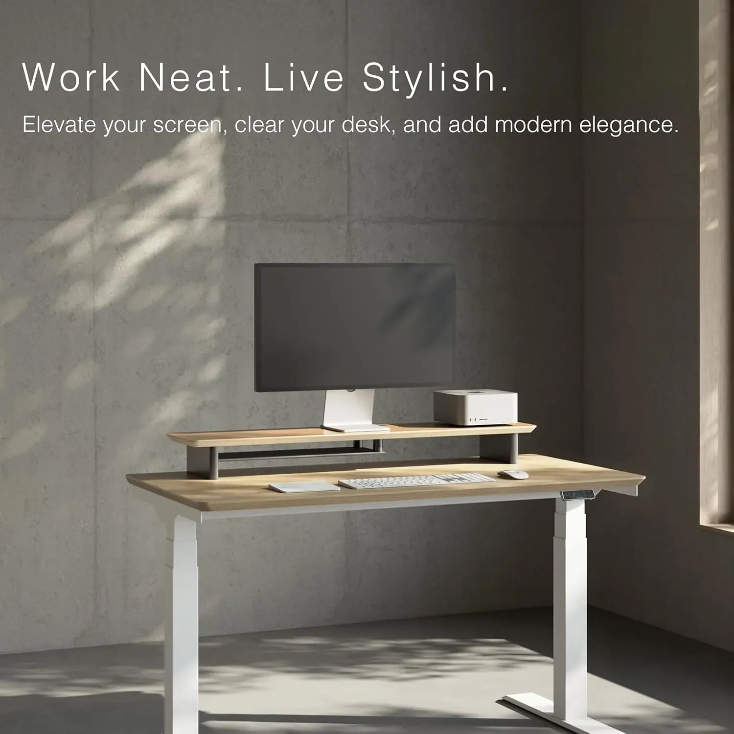 Meja Ergonomis Dua Tingkat Whi - Desk Setup Oak ulasan dan harga