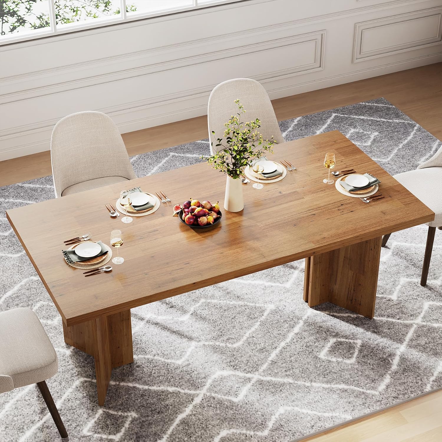 Meja Makan Kayu Persegi Panjan - Desk Setup Brown ulasan dan harga